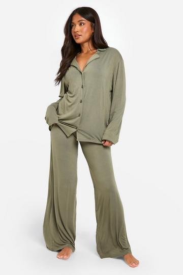 Olive Green Petite Long Sleeve Pyjama Set