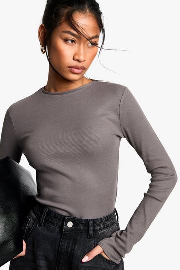 Boohoo Basics 2 Pack Crew Neck Long Sleeve Bodysuit charcoal