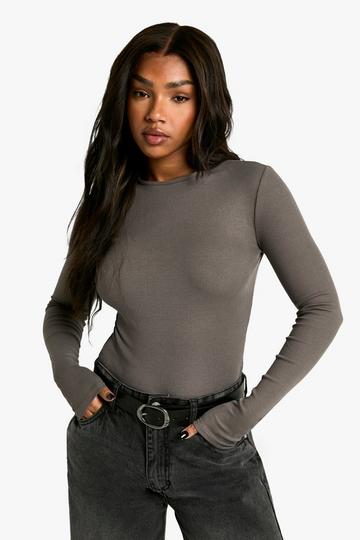 Basic Bodysuit Met Crewneck En Lange Mouwen charcoal