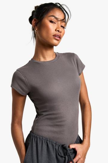 Boohoo Basics Short Sleeve Crew Neck Bodysuit charcoal