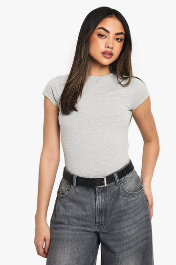 Boohoo Basics Short Sleeve Crew Neck Bodysuit grey marl