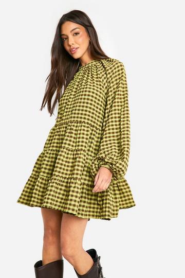 Textured Check Smock Dress green