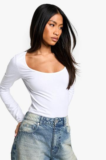 Basic Bodysuit Met Lange Mouwen En Lage Ronde Hals white