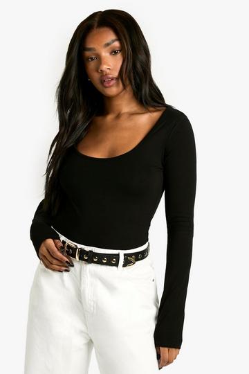 Boohoo Basics Long Sleeve Scoop Neck Bodysuit black