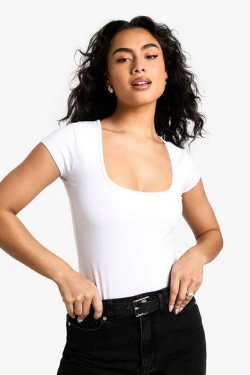 Basic Bodysuit Met Vierkante Hals En Korte Mouwen white