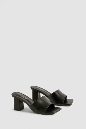 Black Wide Width Low Block Heeled Mules