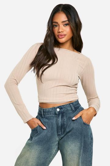 Brushed Rib Crew Neck Long Sleeve Top stone