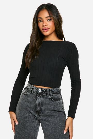 Brushed Rib Crew Neck Long Sleeve Top black