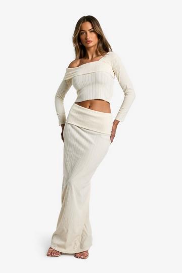 Brushed Rib Fold Over Waistband Maxi Skirt cream