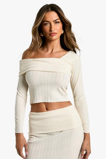 Brushed Rib Asym Neck Top cream