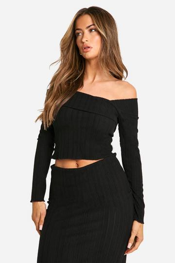 Black Brushed Rib Asym Neck Top