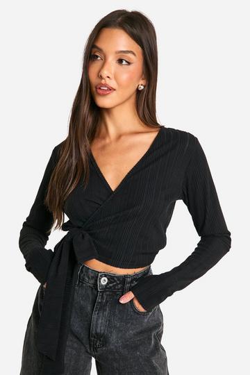 Black Brushed Rib Wrap Around Top