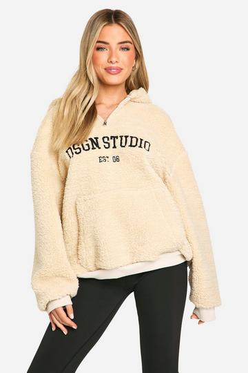 Geborduurde Nepwollen Dsgn Studio Hoodie Met Halve Rits stone