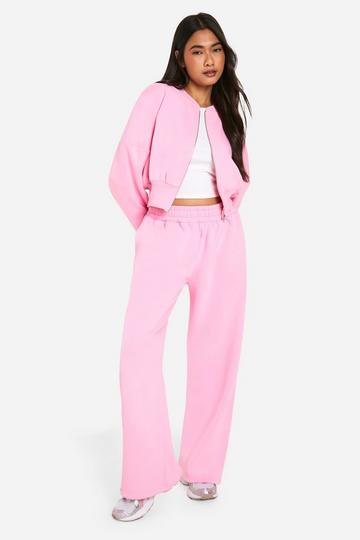 Pink Deep Hem Zip Through Bomber Tracksuit