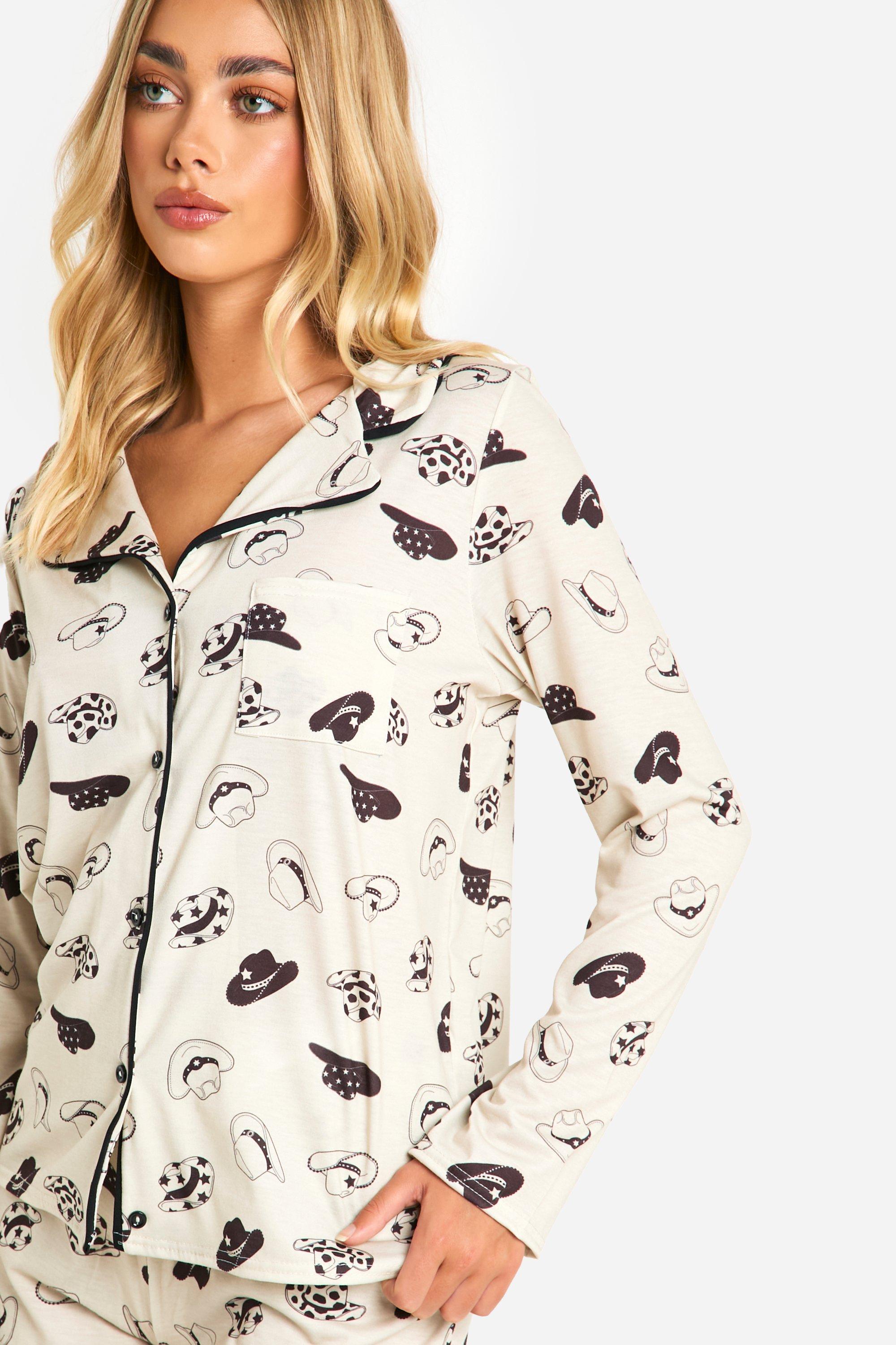 Boohoo Women s Western Print Long Sleeve Shirt and Short Pyjama Set