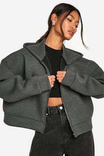 SCUBA BOXY CROP ZIP THROUGH HOODIE grey marl