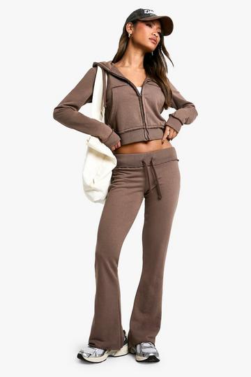 Versleten Flared Joggingbroek Met Contrasterende Tailleband mocha