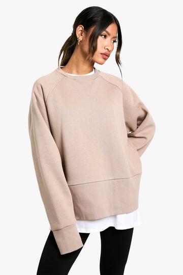 RIB DETAIL DEEP HEM & CUFF OVERSIZED SWEATSHIRT taupe