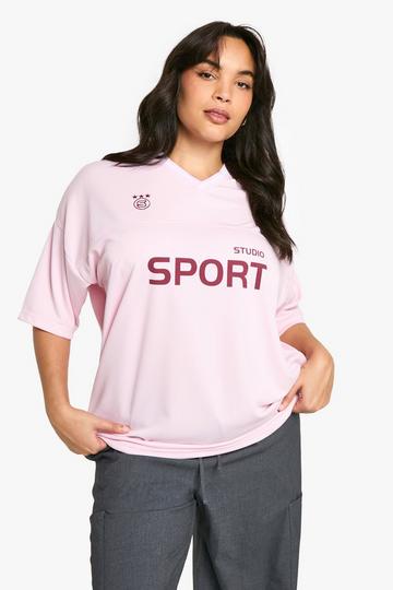 Plus Oversized Sport Studio Voetbal Overhemd Met V-Hals baby pink