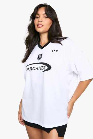 White Plus Mono V Neck Oversized Football Shirt