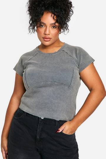 Plus Contour Seam Detail Acid Wash Top charcoal