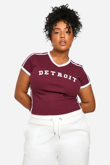 Burgundy Red Plus V Neck Varsity Fitted TShirt