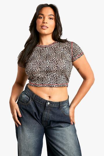 PLUS CONTRAST DETAIL LEOPARD FITTED TSHIRT leopard