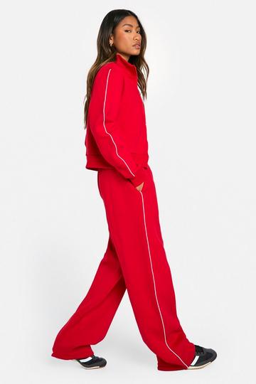 PIPING DETAIL ZIP THROUGH SWEATSHIRT AND STRAIGHT LEG JOGGER TRACKSUIT red