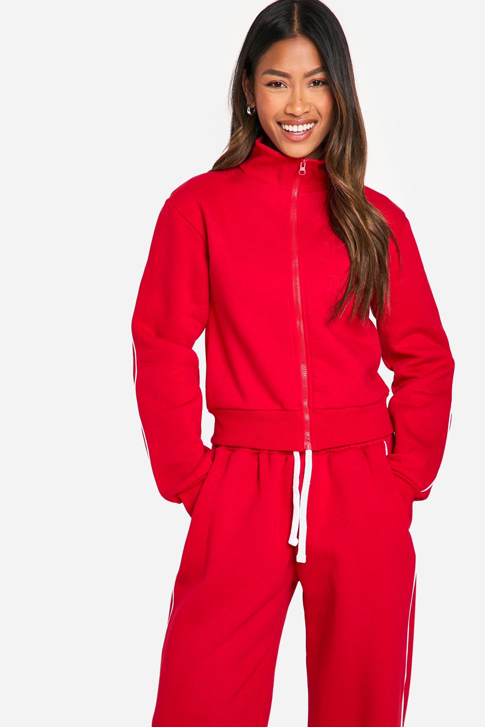 PIPING DETAIL ZIP THROUGH SWEATSHIRT AND STRAIGHT LEG JOGGER TRACKSUIT boohoo
