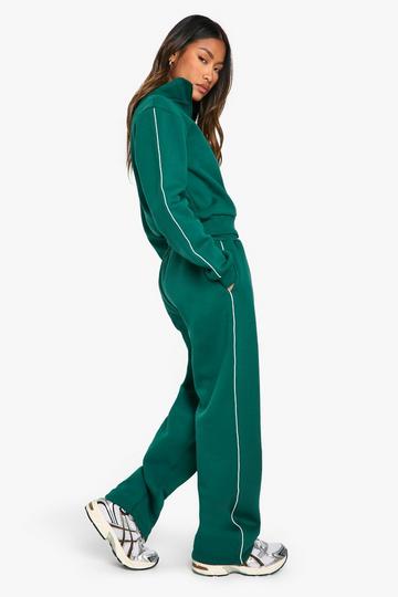 PIPING DETAIL ZIP THROUGH SWEATSHIRT AND STRAIGHT LEG JOGGER TRACKSUIT forest