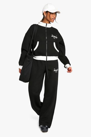 Black CONTRAST ZIP THROUGH SWEATSHIRT STRAIGHT LEG JOGGER TRACKSUIT