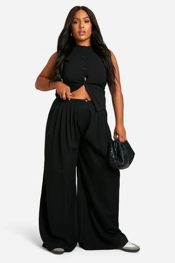 Plus Extreme Wide Leg Pleated Trouser black