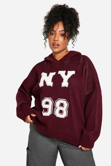 Burgundy Red PLUS NY VARSITY KNITTED JUMPER