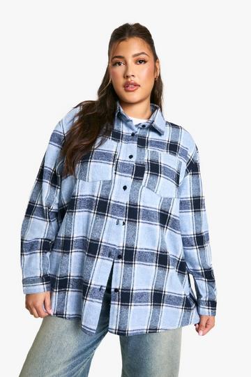 PLUS CHECKED OVERSIZED SHIRT baby blue