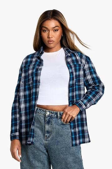 PLUS CHECKED OVERSIZED SHIRT navy