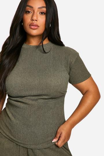 PLUS TEXTURED RUCHED SIDE T-SHIRT washed khaki