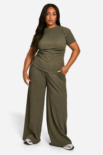 Plus Textured Drawstring Waist Pants washed khaki