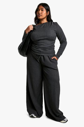 PLUS TEXTURED DRAWSTRING WAIST TROUSER charcoal