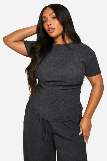 PLUS TEXTURED RUCHED SIDE T-SHIRT charcoal