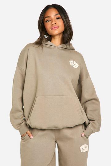 Oversized Dsgn Studio Sport Bolletjes Hoodie Met Tekst washed khaki