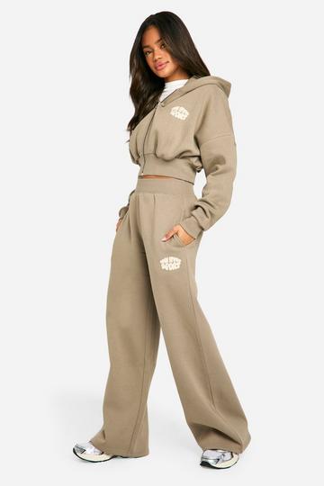 Khaki Dsgn Studio Sport Bubble Slogan Straight Leg Jogger