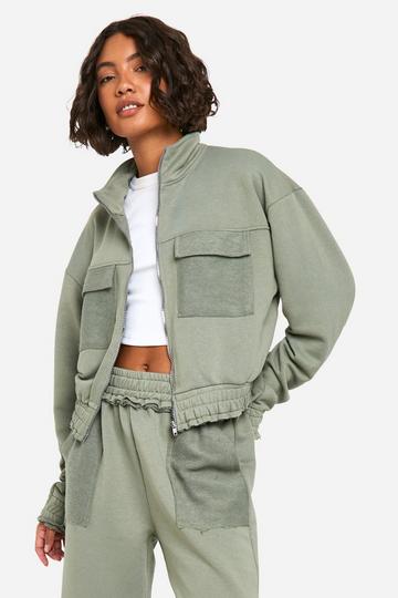 Tall Reverse Loopback Pocket Detail Zip Through Bomber sage