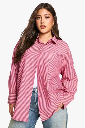 Red Plus Oversized Double Stripe Shirt