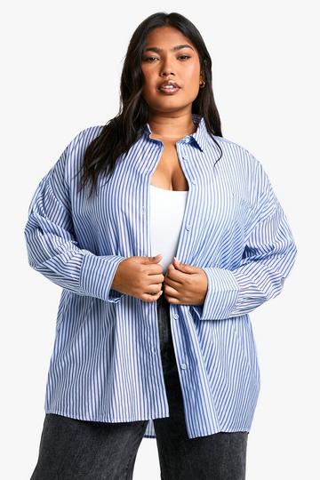 Plus Oversized Two Tone Stripe Shirt blue