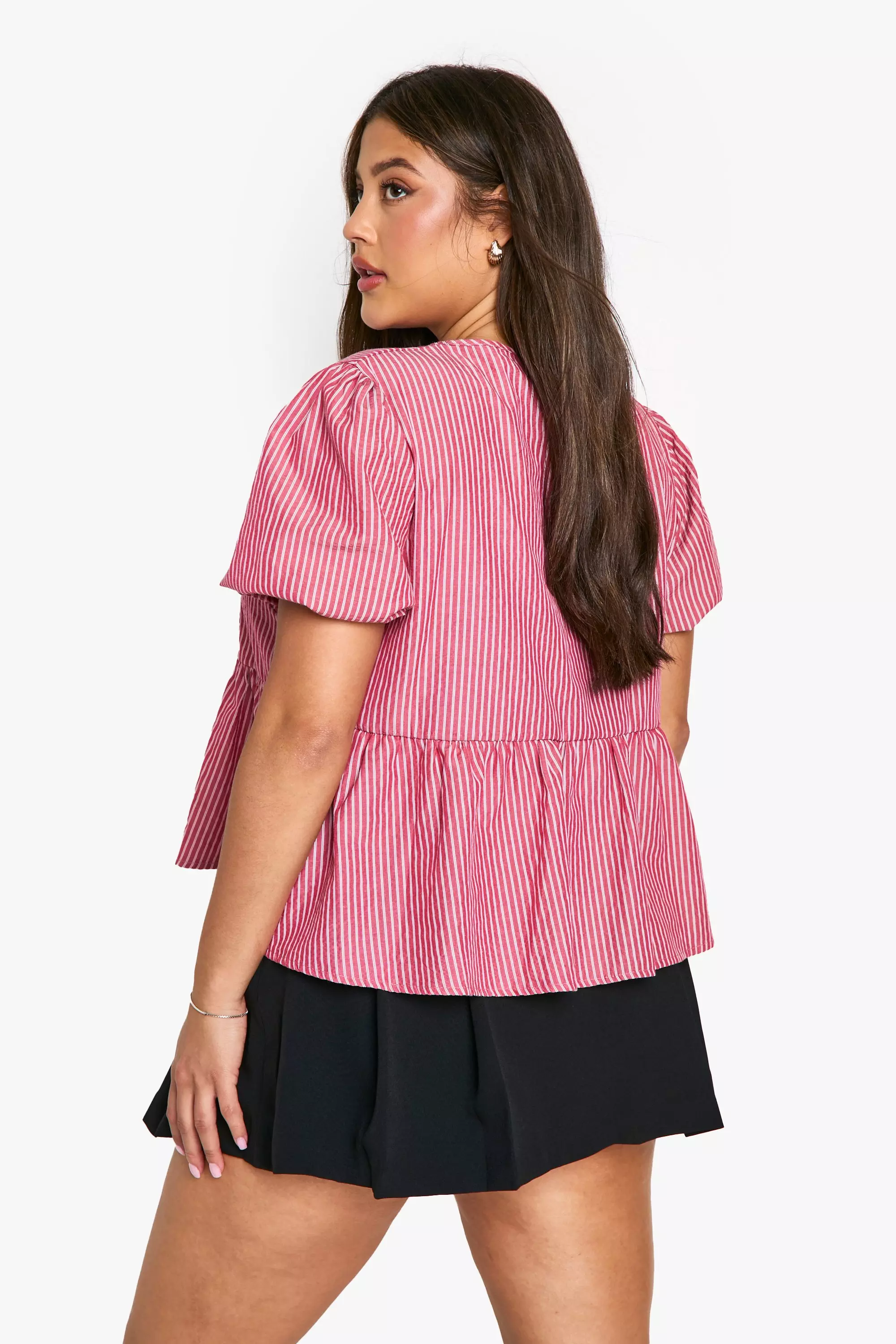 Cherry Plus Stripe Tie Front Smock Top  alternative image