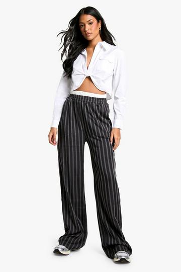 Tall Stripe Contrast Waistband Wide Leg Trouser charcoal