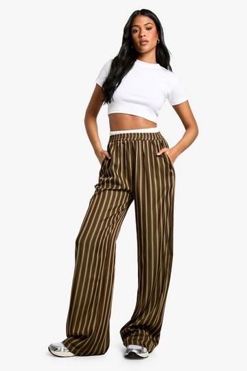 Tall Stripe Contrast Waistband Wide Leg Trouser chocolate