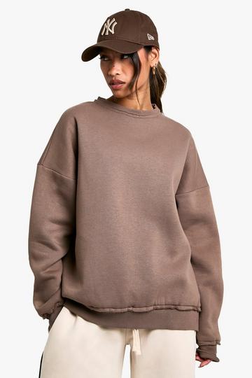 DISTRESSED DETAIL OVERSIZED CREW NECK SWEATSHIRT mocha