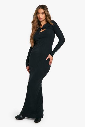 Trim Detail Long Sleeve Maxi Dress black