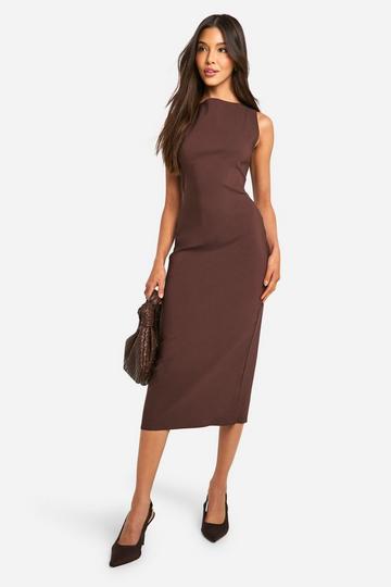 Slash Neck Tailored Midi Dress chocolate